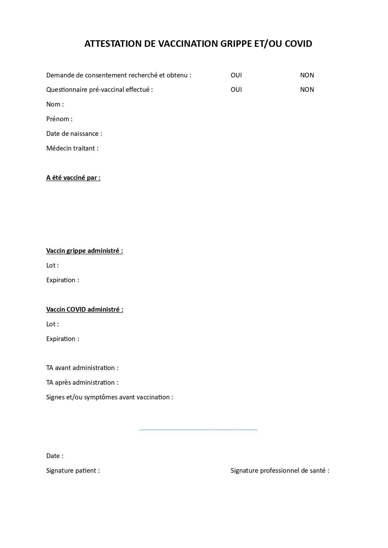Attestation de vaccination